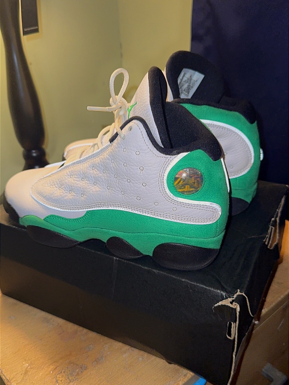 Jordan Kids White and Green Retro High-Top Sneakers
